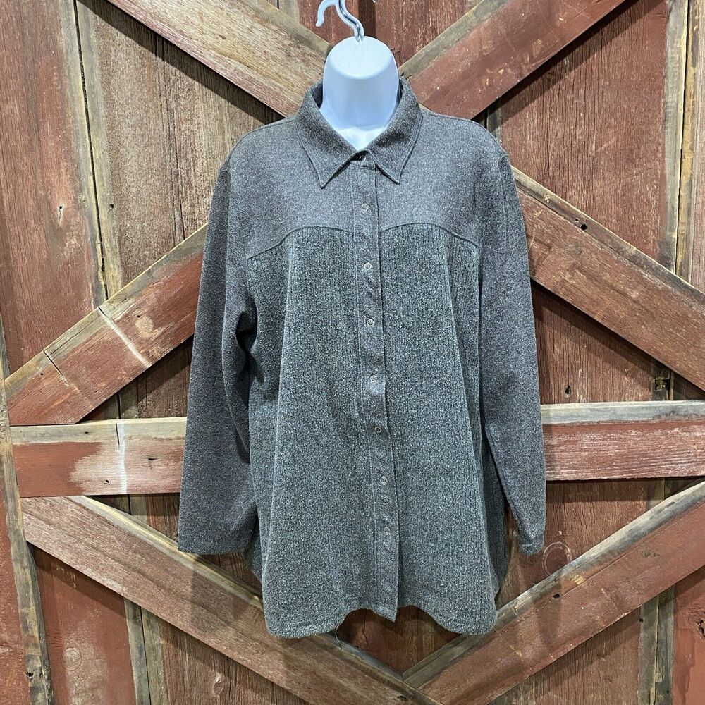 Just‎ My Size ButtonUp Top Sz 18w/20w 2XL JMS Grey Long Sleeve Soft Cozy Leisure